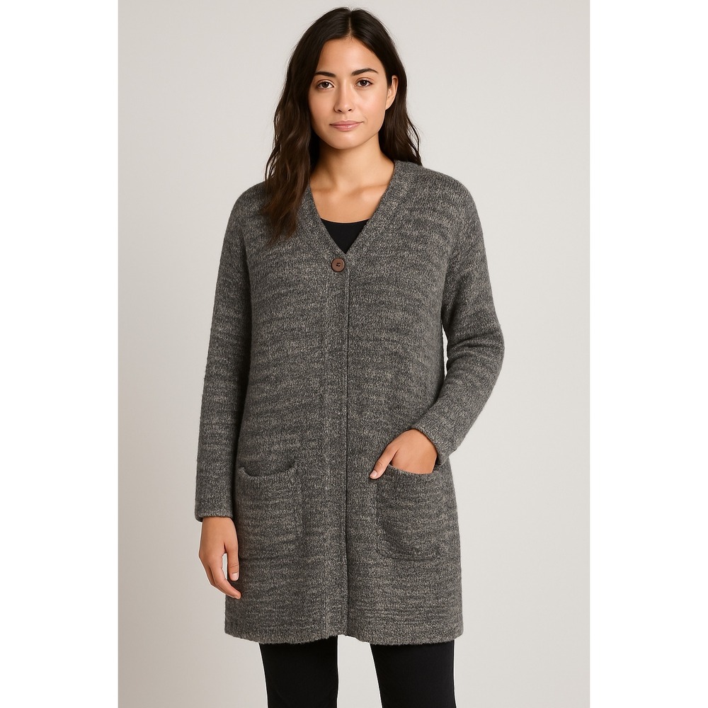 J Jill Pure Open Front Long 1 Button Lagenlook sz L MOHAIR WOOL CASHMERE Sweater